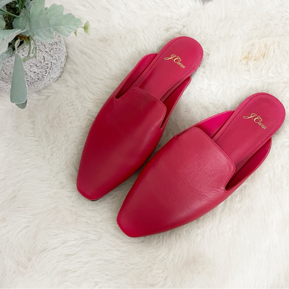 [J. Crew] Women's Red Leather Business Office Slide On Flat Mules